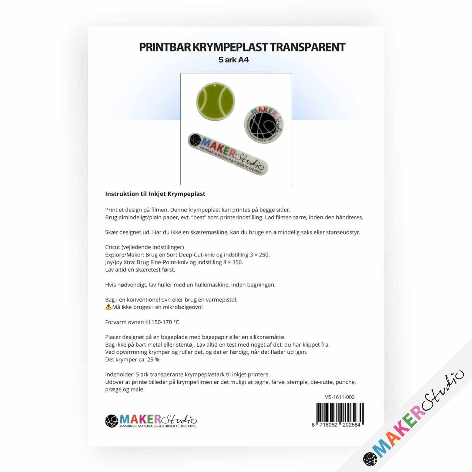 Printbar Krympeplast Transparent 5 stk A4