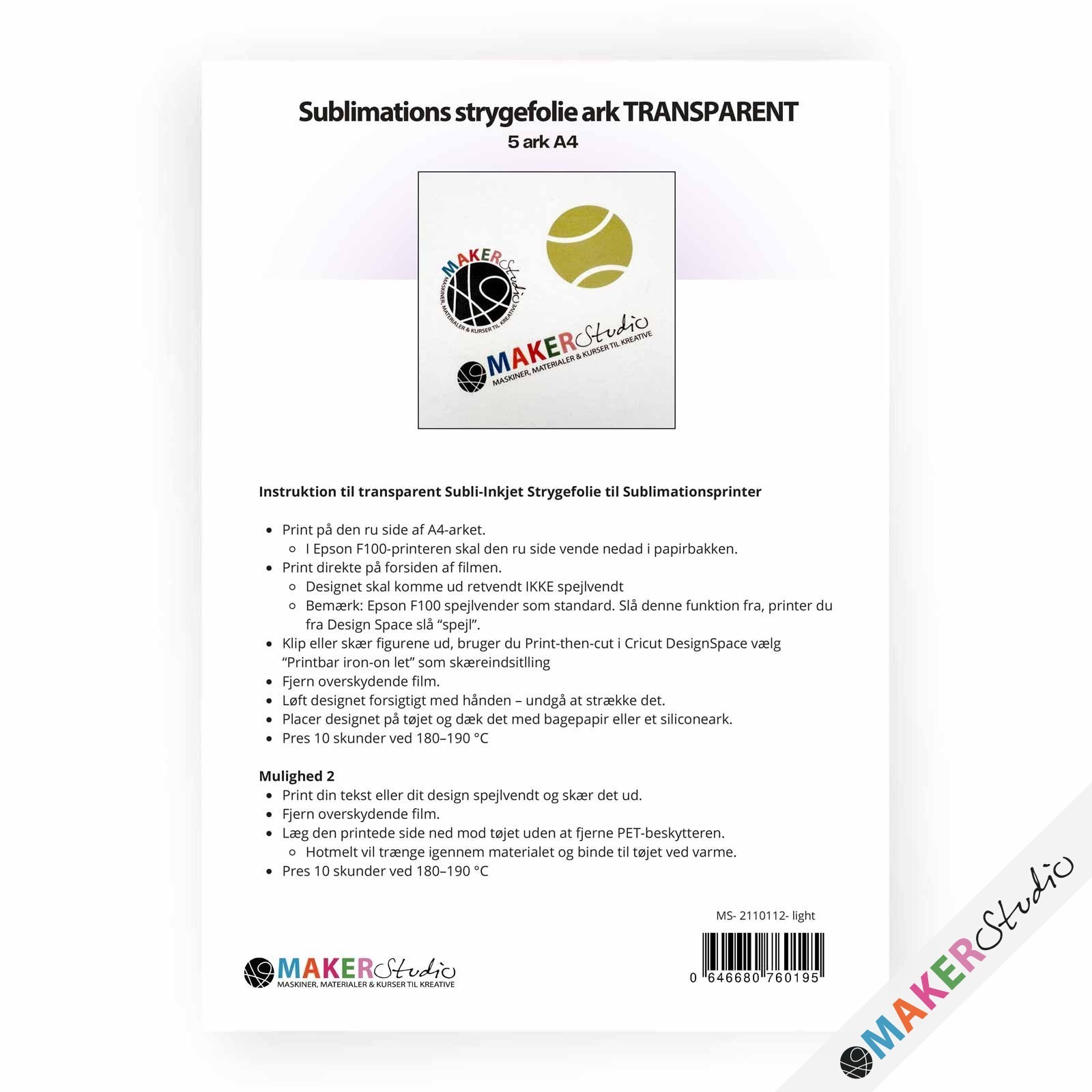 A4 Printbar subli-strygefolie 5 stk -transparent