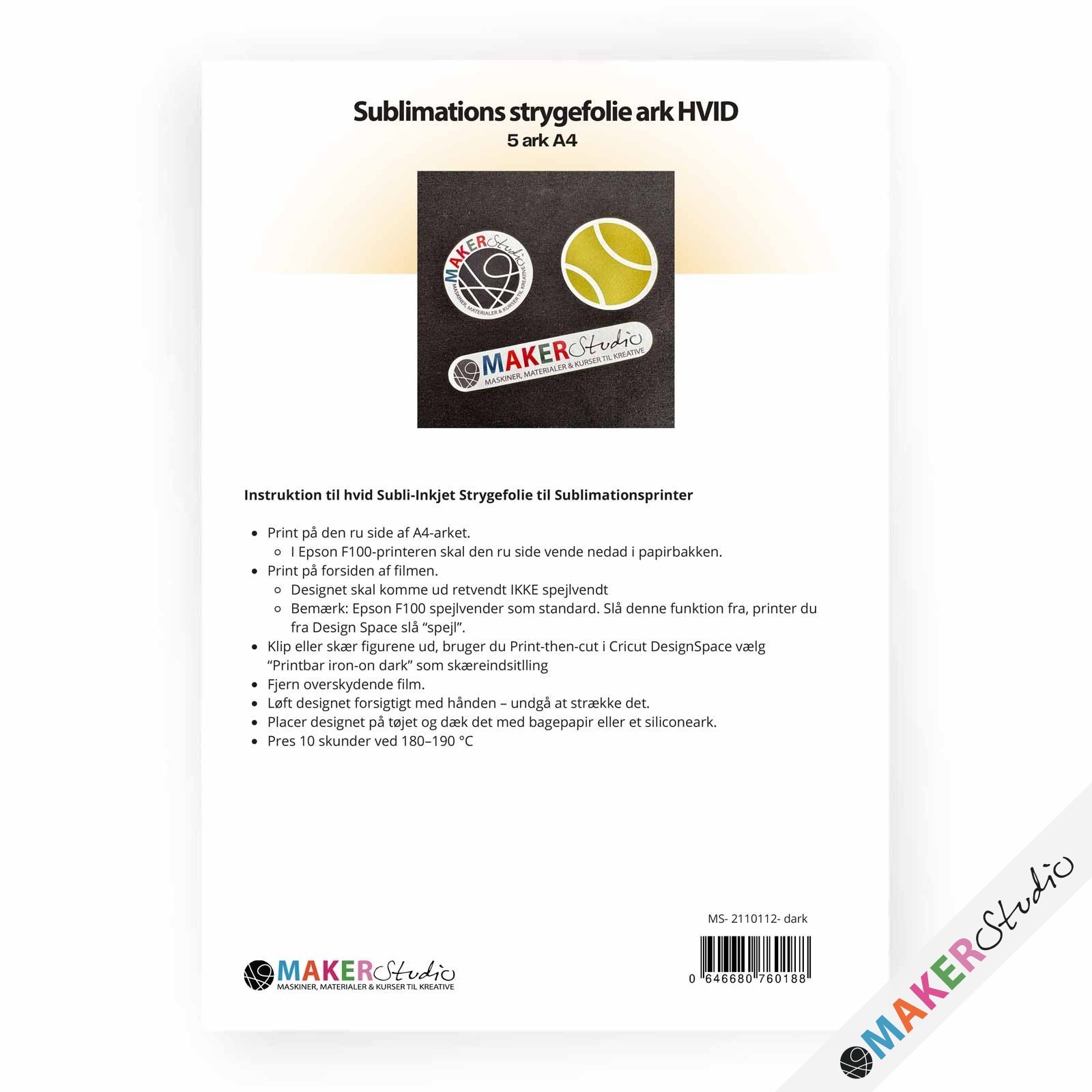 A4 Printbar subli-strygefolie 5 stk -hvid
