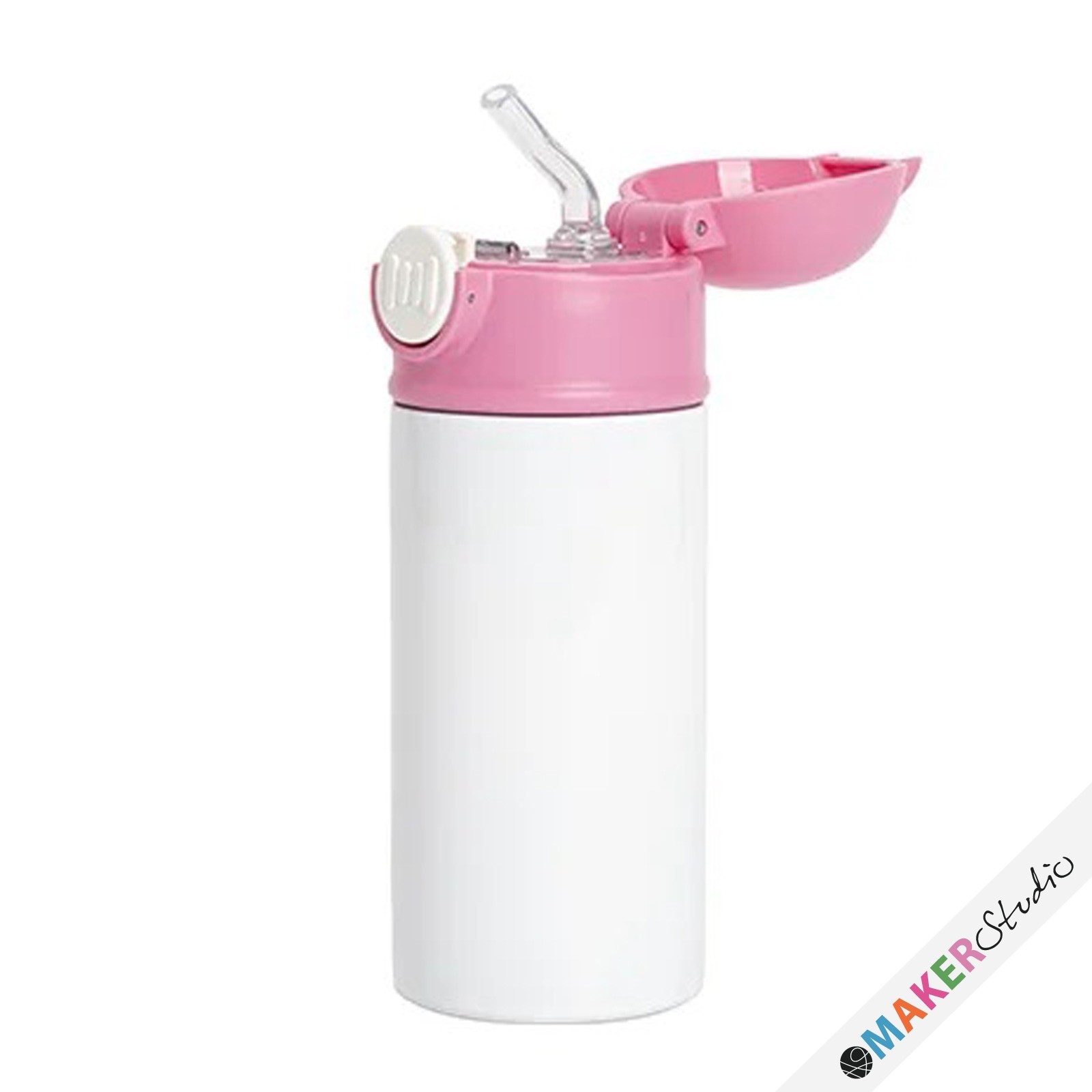 Drikkeflaske i stål med silikone sugerørs-top & pink hætte 360 ml 2 stk