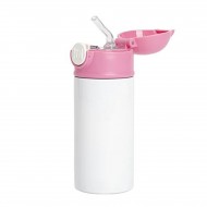 Drikkeflaske i stål med silikone sugerørs-top & pink hætte 360 ml 2 stk