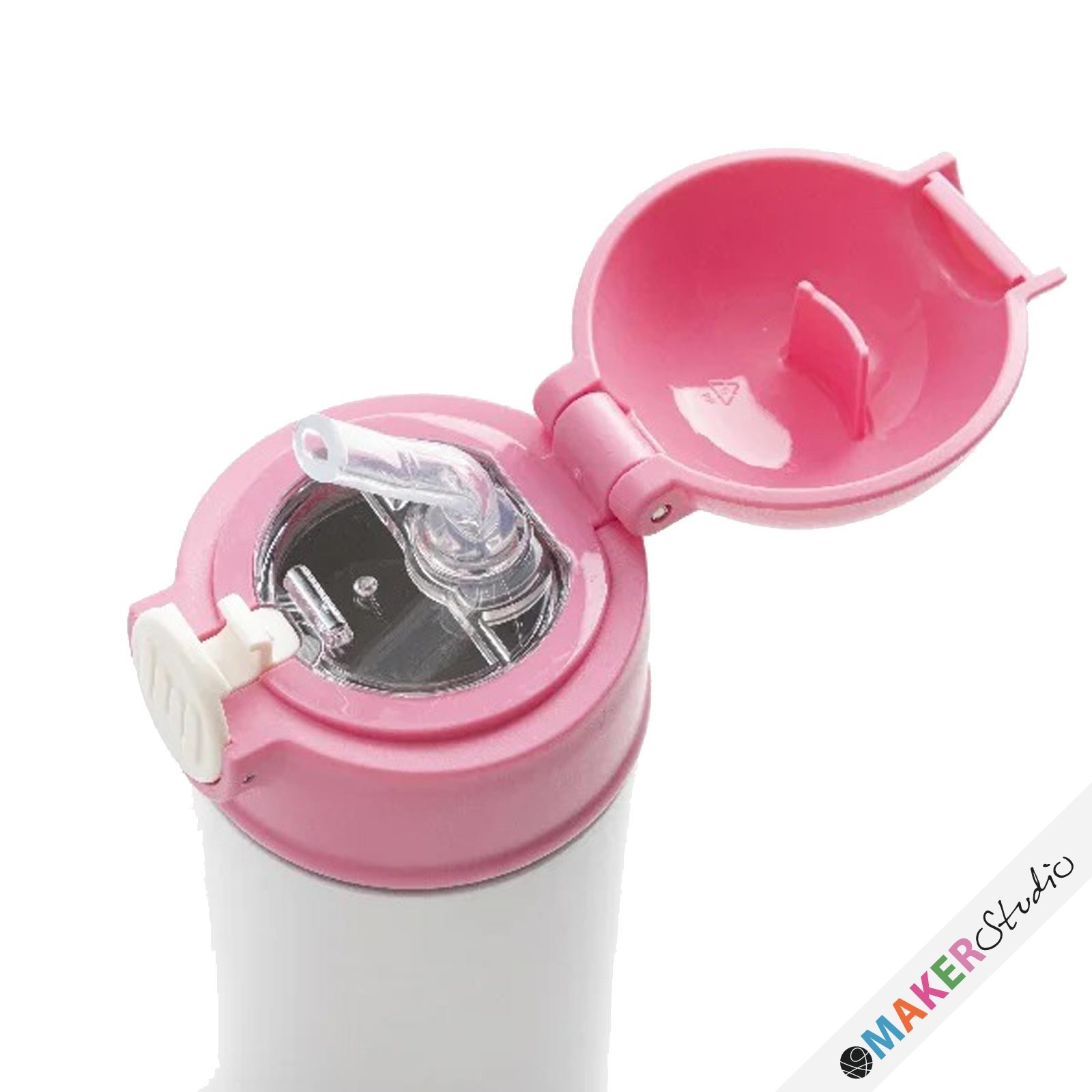 Drikkeflaske i stål med silikone sugerørs-top & pink hætte 360 ml 2 stk