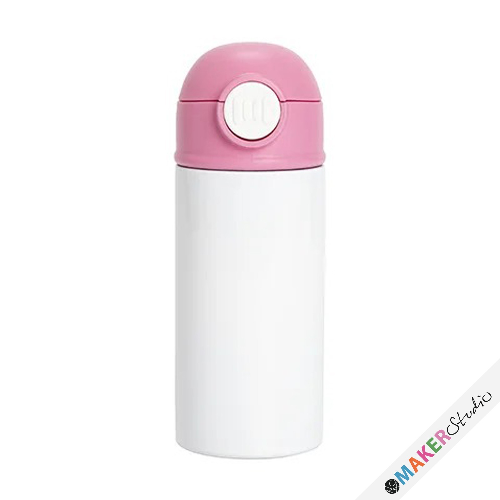 Drikkeflaske i stål med silikone sugerørs-top & pink hætte 360 ml 2 stk