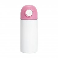 Drikkeflaske i stål med silikone sugerørs-top & pink hætte 360 ml 2 stk