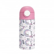 Drikkeflaske i stål med silikone sugerørs-top & pink hætte 360 ml 2 stk