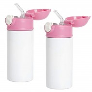 Drikkeflaske i stål med silikone sugerørs-top & pink hætte 360 ml 2 stk