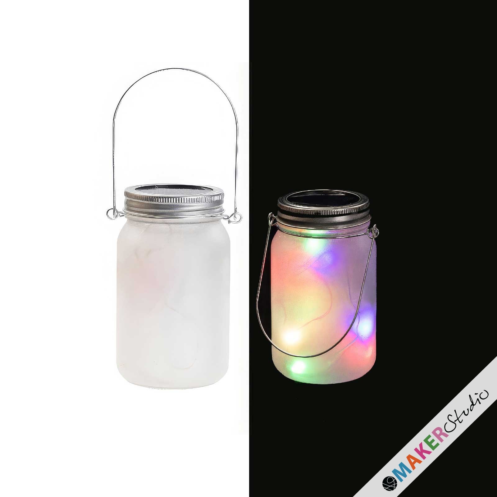 Mason Jar m/låg, lys og metalhåndtag 450 ml FROSTET 2 stk