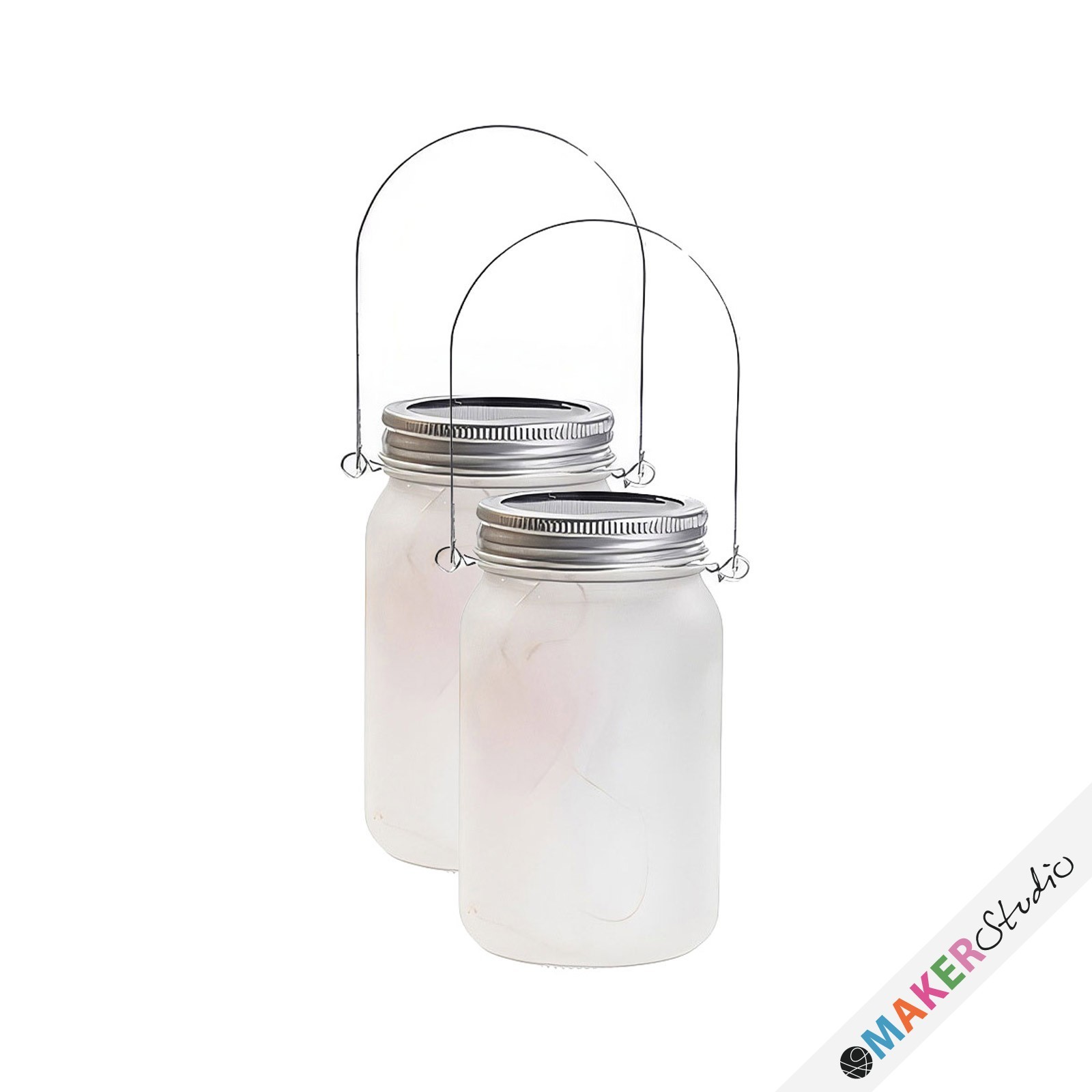 Mason Jar m/låg, lys og metalhåndtag 450 ml FROSTET 2 stk