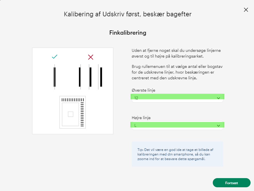Check up af skæring